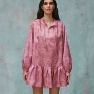 Laura Ashley & Urban Outfitters pink ruffle tunic oversize dress size Small